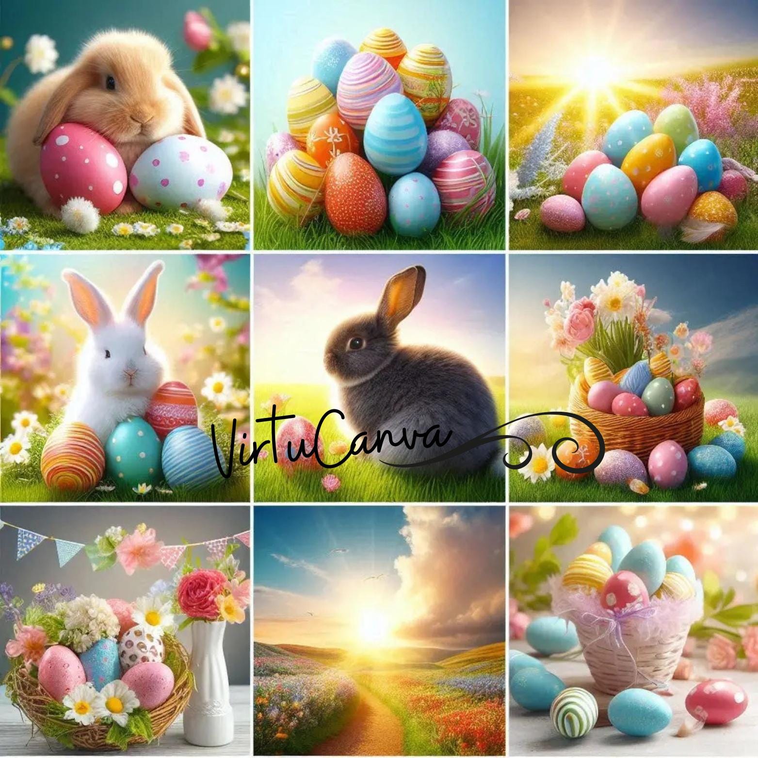 Easter Watercolour Clipart Bundle – Bunny & Eggs | 7 PNG Instant Download