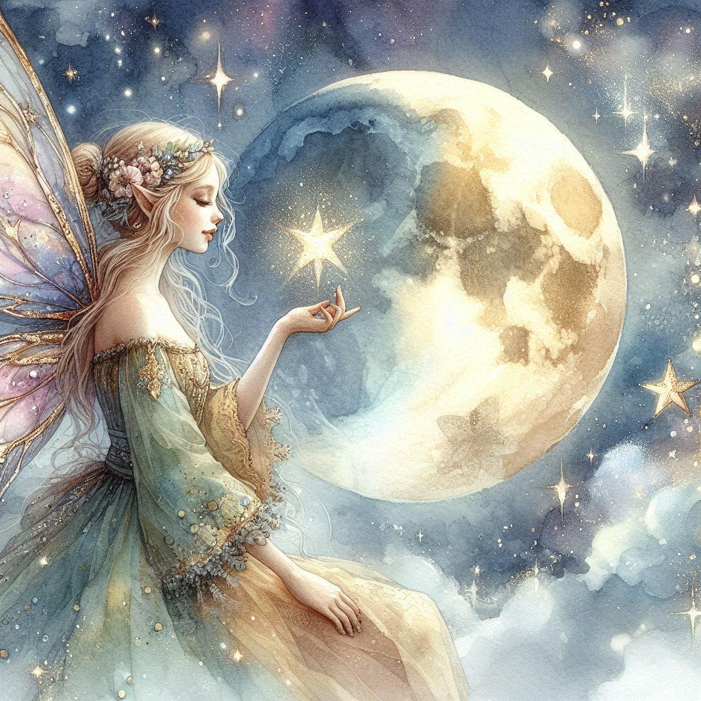 Watercolour Fairy & Moon Clipart Bundle – 9 PNG Instant Download