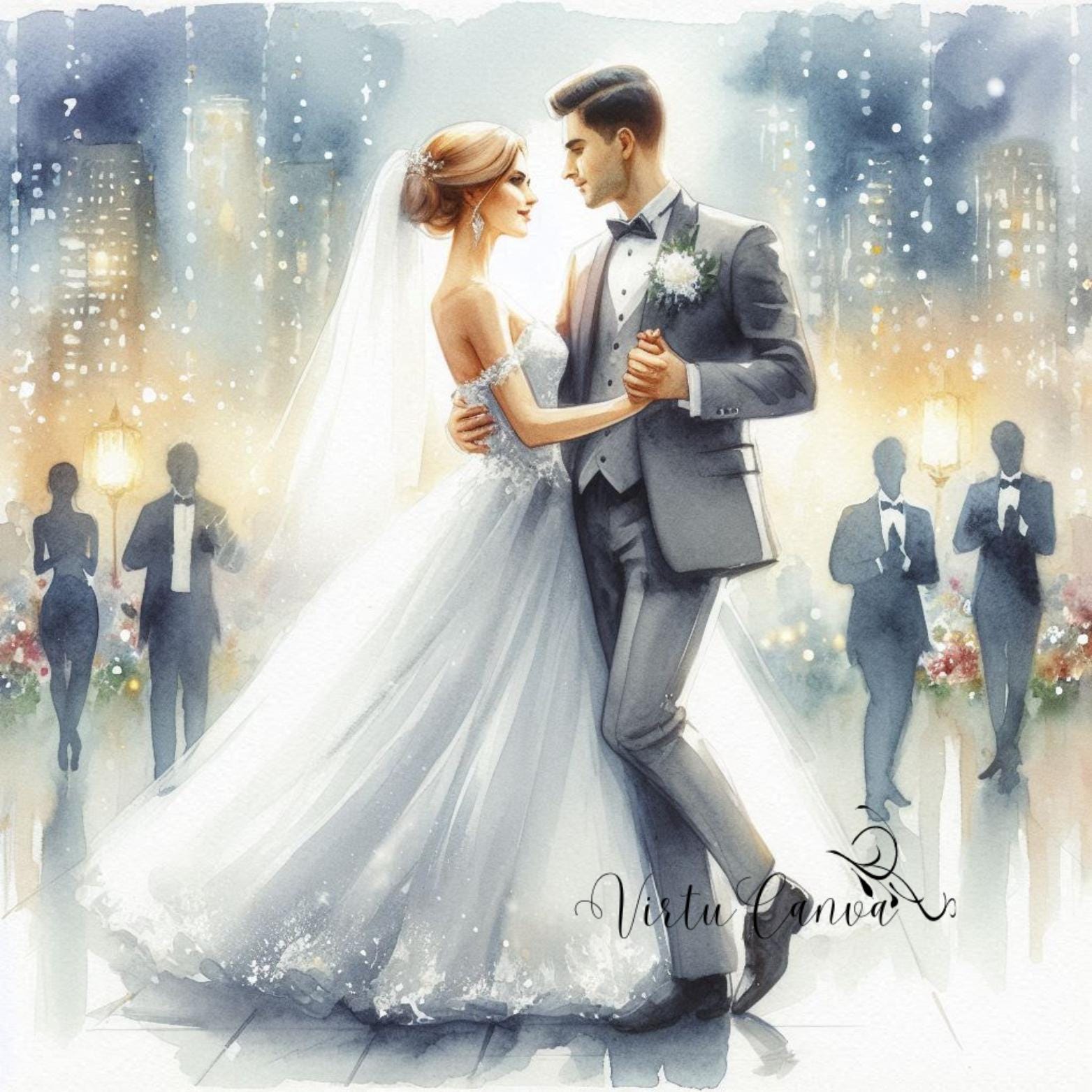 Watercolour Wedding PNG Clipart Bundle | 40 Bride & Groom Digital Images | Instant Download