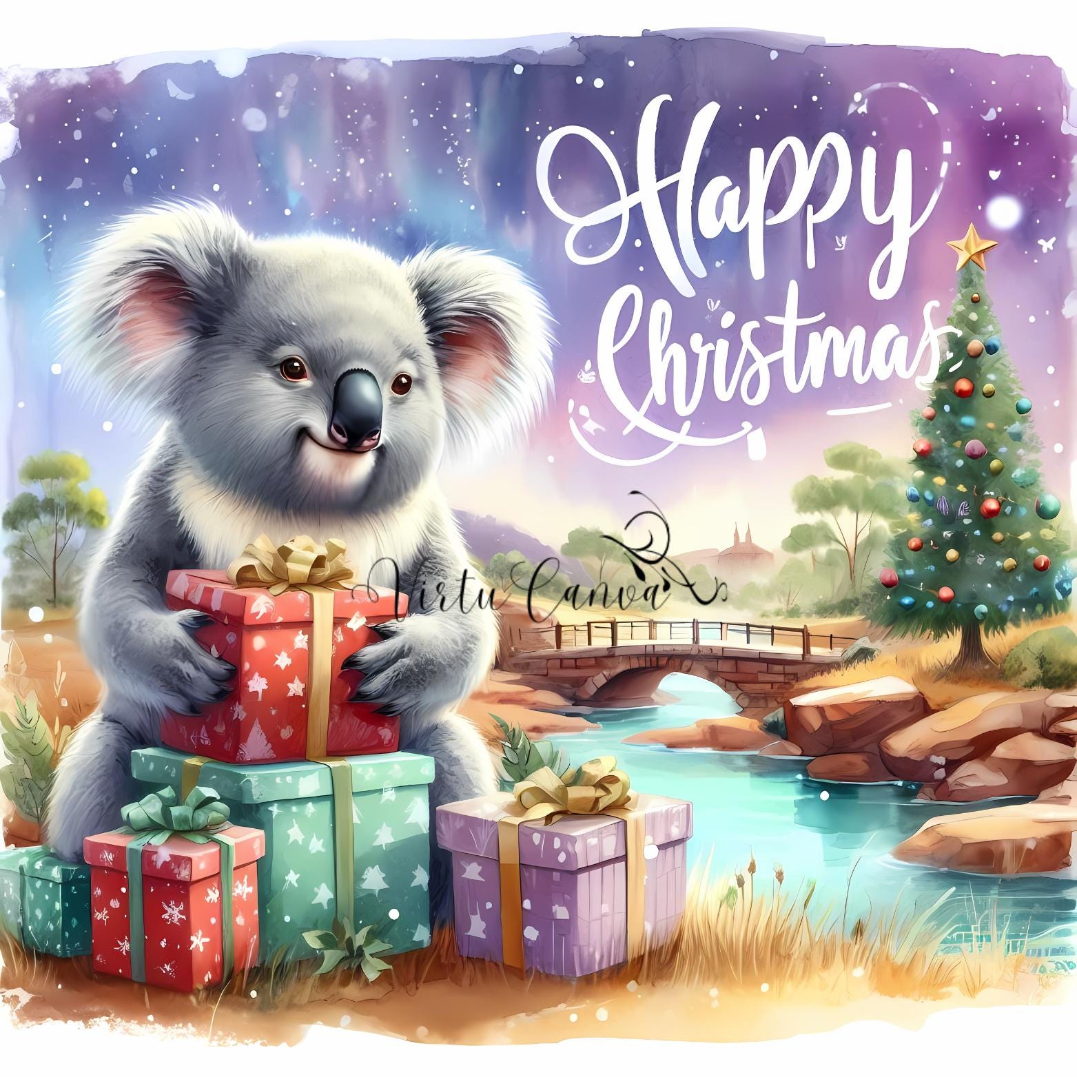 Australian Christmas Animals Watercolour Clipart Bundle – 17 PNG Instant Download