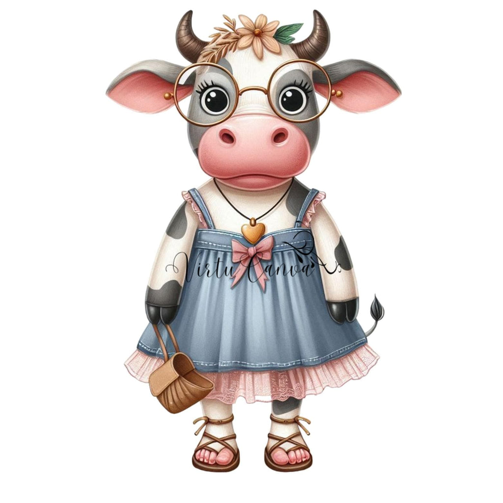 Cute Farm Animals with Glasses Clipart Bundle – 18 PNG Instant Download