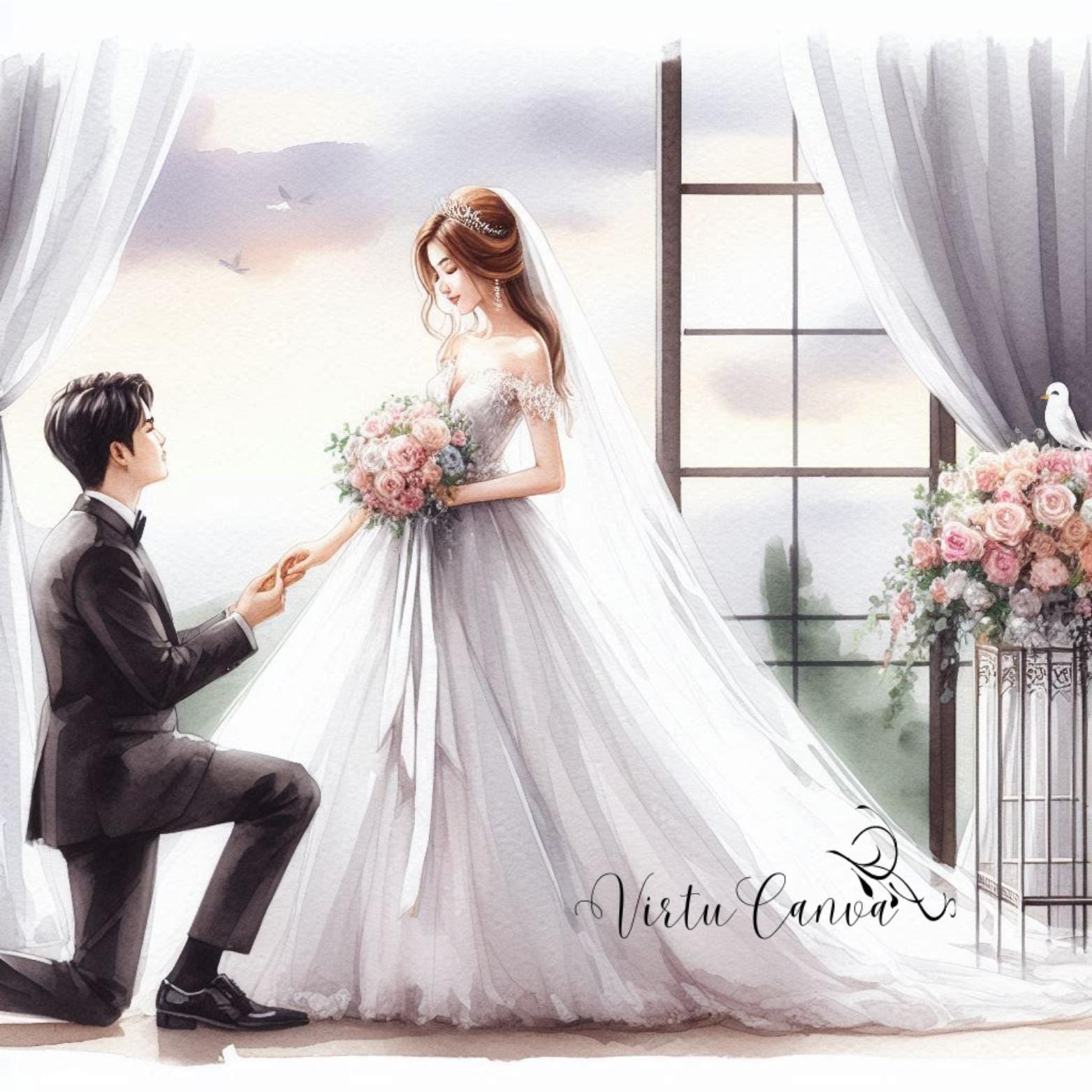 Watercolour Wedding PNG Clipart Bundle | 40 Bride & Groom Digital Images | Instant Download