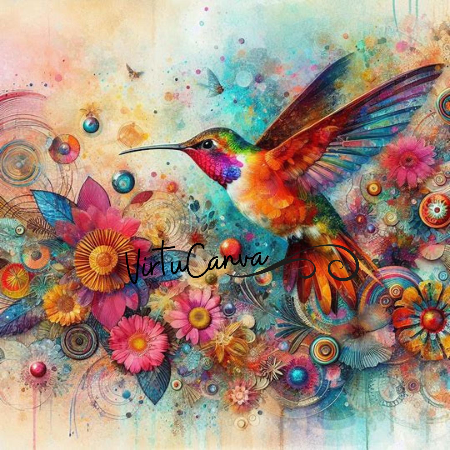 Vibrant Hummingbird Clipart Bundle – Mixed Media Bird PNG | 14 PNG Instant Download