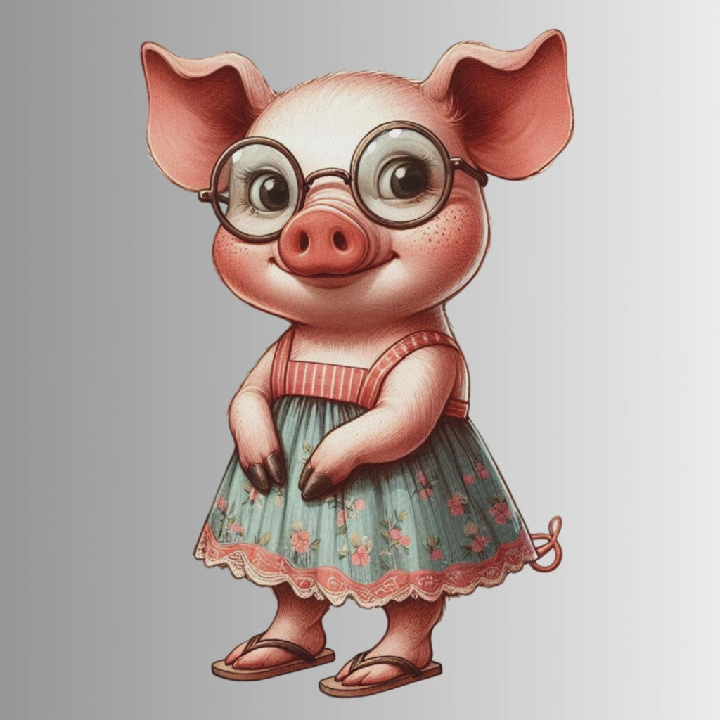 Cute Farm Animals with Glasses Clipart Bundle – 18 PNG Instant Download
