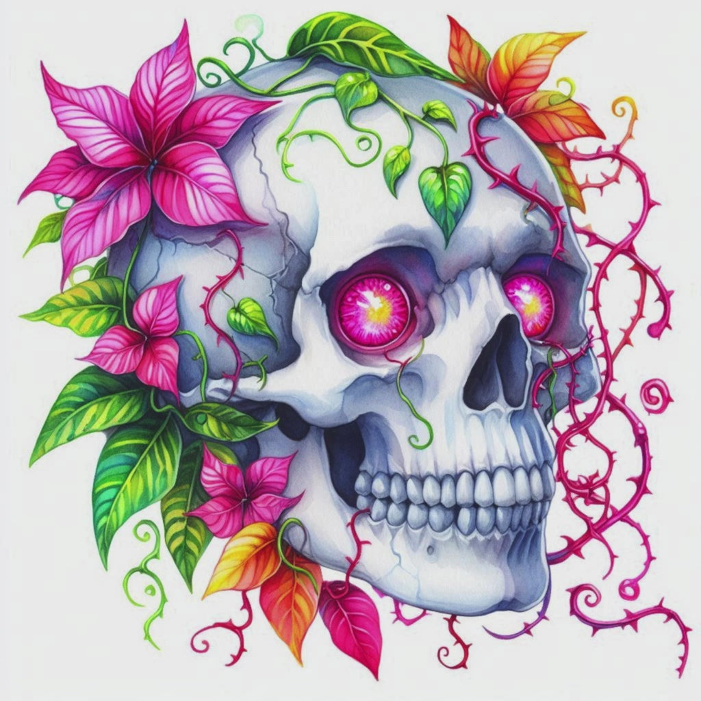 Floral Skull Watercolour Clipart Bundle – 12 PNG Instant Download